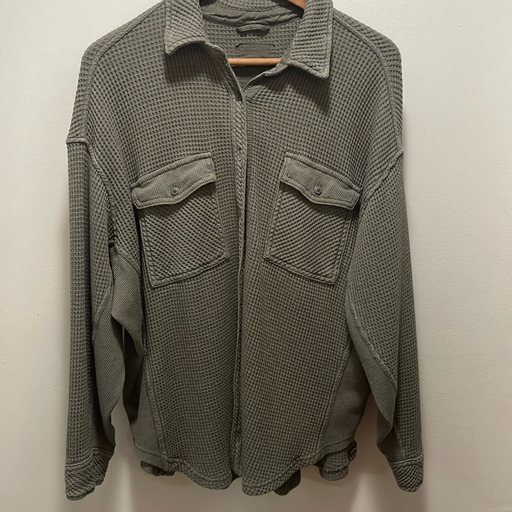 AERIE LUMBERJANE WAFFLE SHIRT, Green Size: Medium
